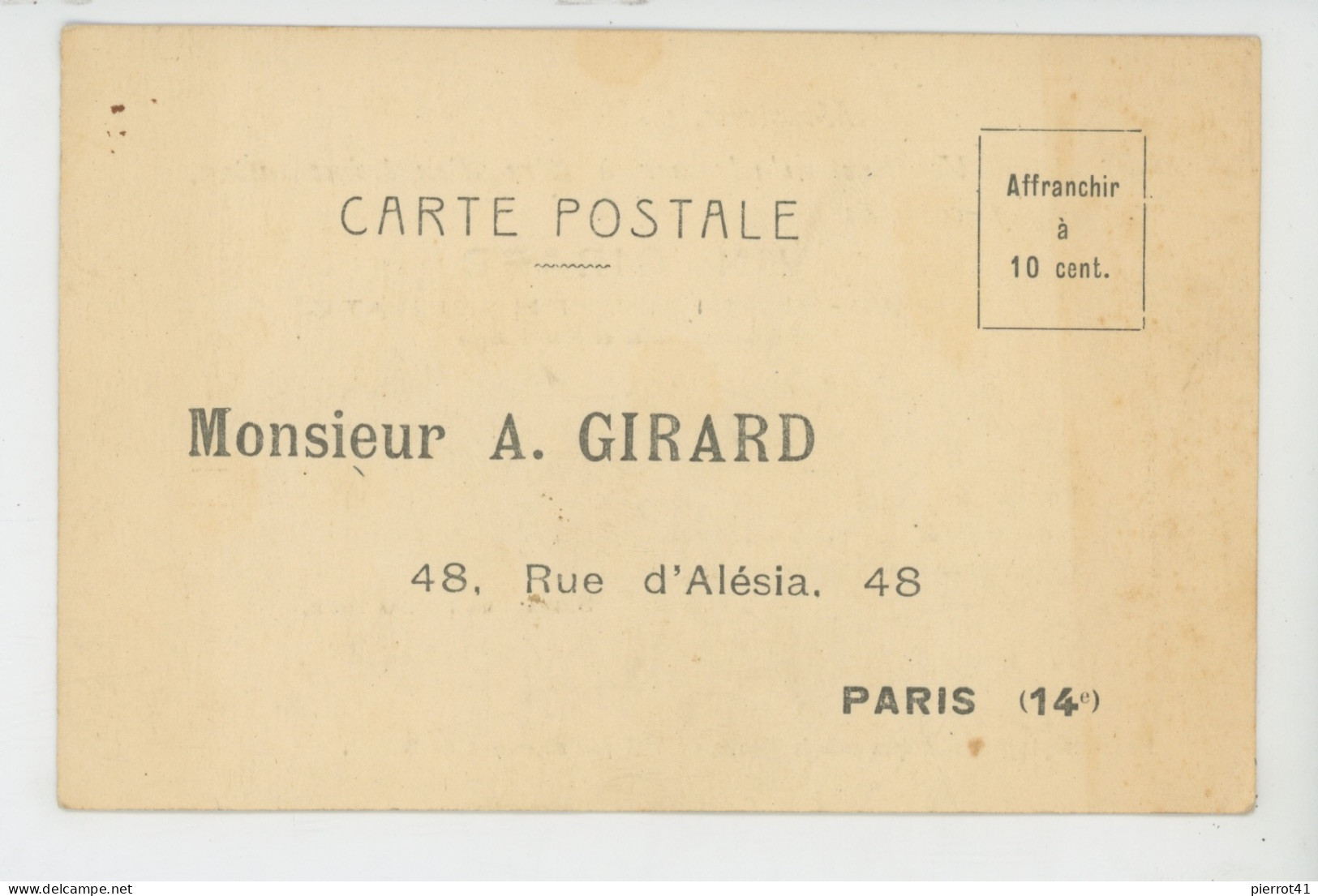 PARIS - XIVème Arr. - Carte De Correspondance VIN GIRARD 48 Rue D'Alésia - Demande Flacon Pour Expérimentation - Paris (14)