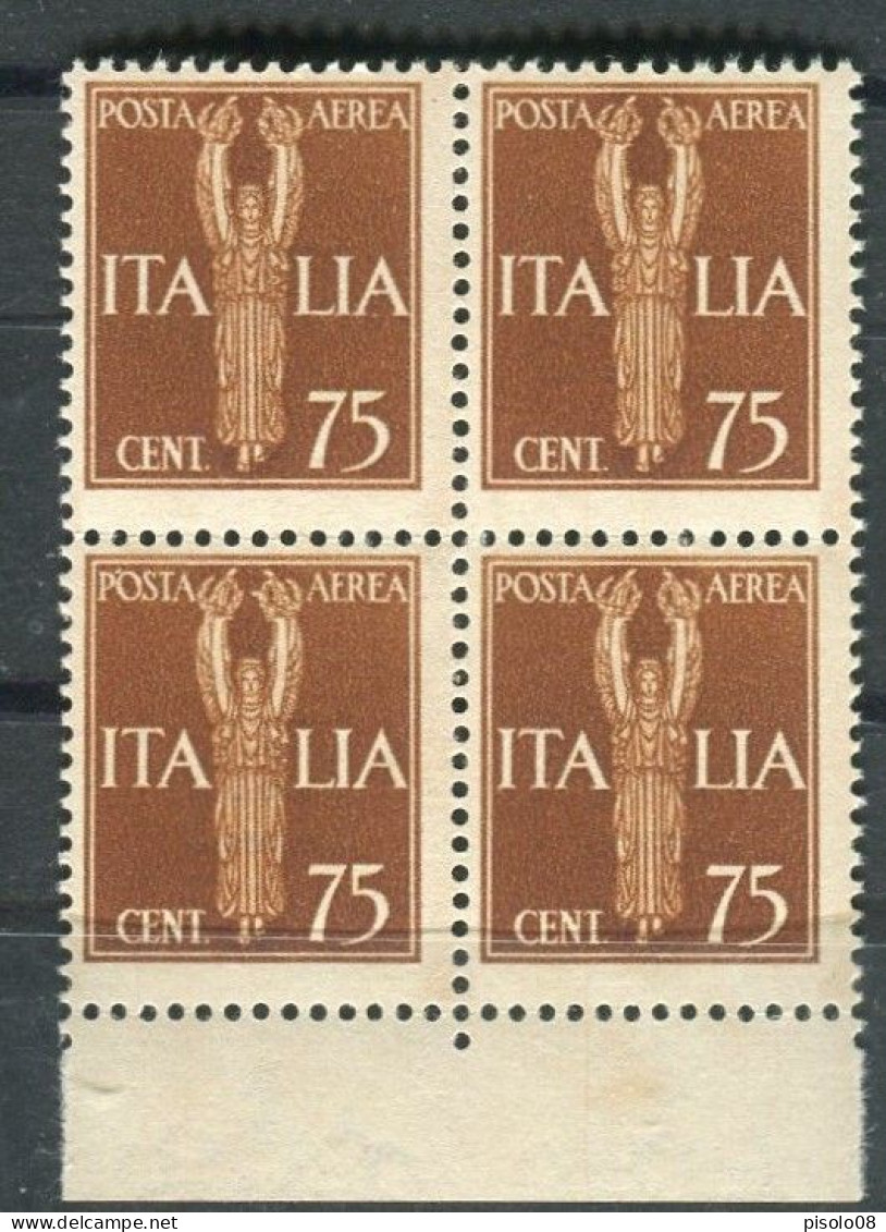 REGNO 1930 POSTA  AEREA SOGGETTI ALLEGORICI 75 CENT. QUARTINA ** MNH - Poste Aérienne