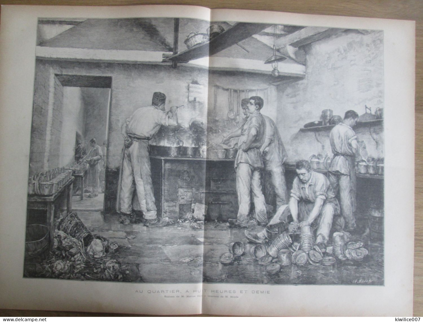 1884 GRAVURE   "au Quartier à Huit Heures Et Demi"  TABLEAU DE MARIUS ROY    Cuisine Cuisinie Chef  CASERNE - Ohne Zuordnung