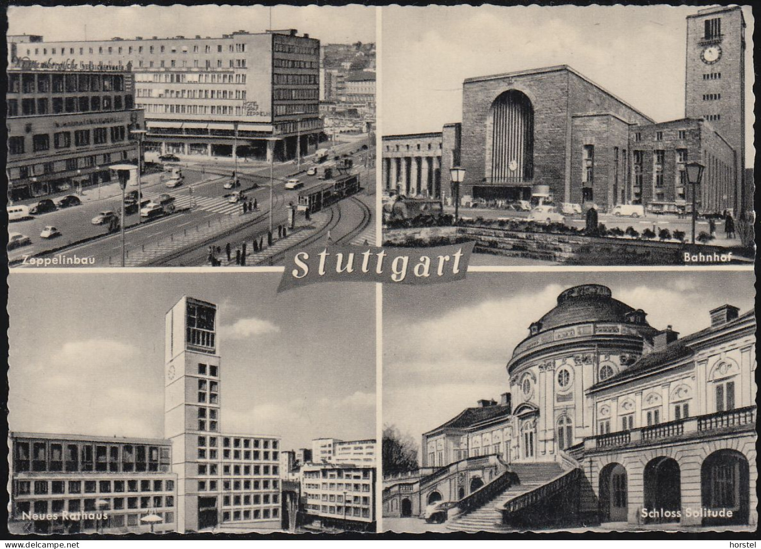 D-70173 Stuttgart - Alte Ansichten - Bahnhof - Zeppelinbau - Straßenbahn - Cars - VW Käfer - BMW Isetta (1958) - Stuttgart