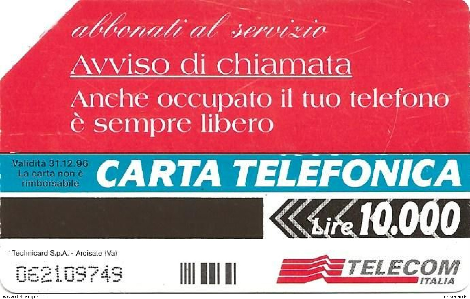 Italy: Telecom Italia - Aviso Di Chiamata - Públicas  Publicitarias