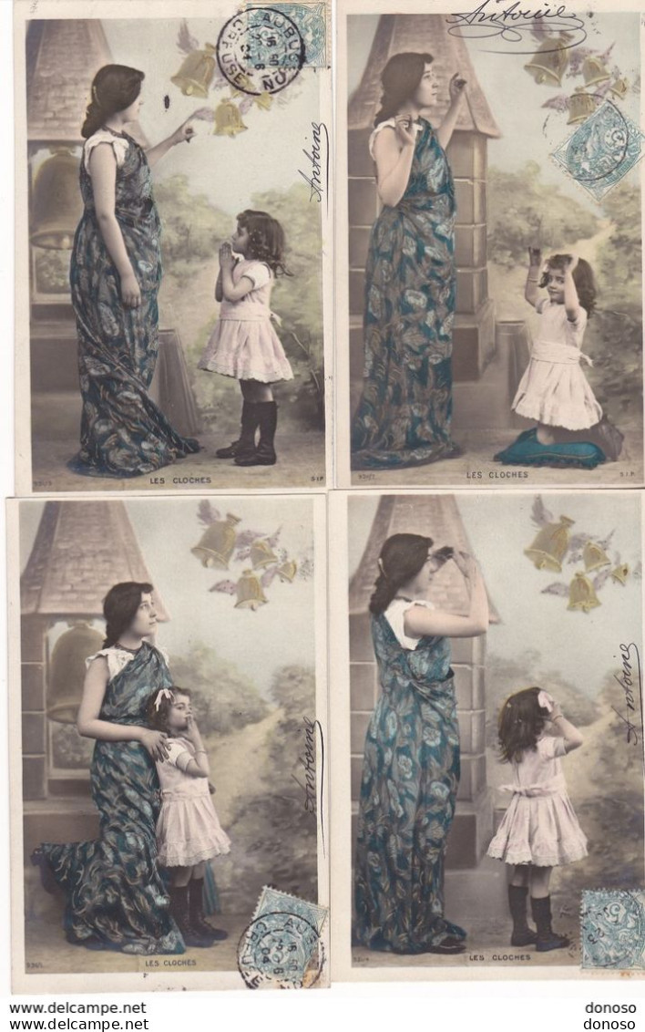 PÂQUES Les Cloches, Femme Et Enfant  6 CPA  Circulé Cachet De 1904 - Ostern