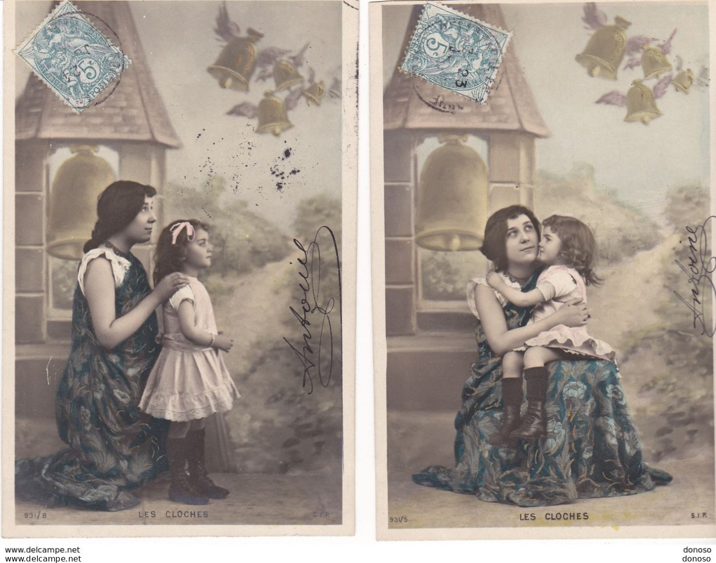 PÂQUES Les Cloches, Femme Et Enfant  6 CPA  Circulé Cachet De 1904 - Easter