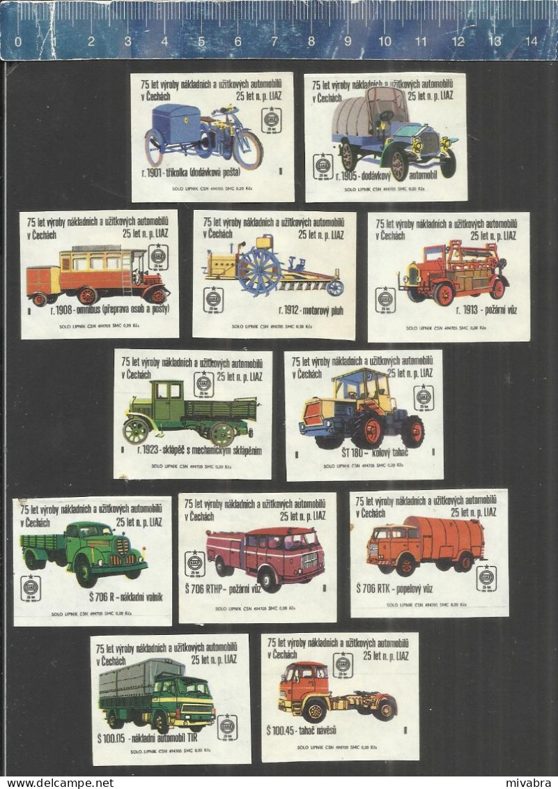 25 YEARS N. P. LIAZ TRUCKS 1951-1976 ( CAMIONS TRANSPORT FIRE TRUCK  ETC.) CZECHOSLOVAKIAN MATCHBOX LABELS 1976 - Matchbox Labels