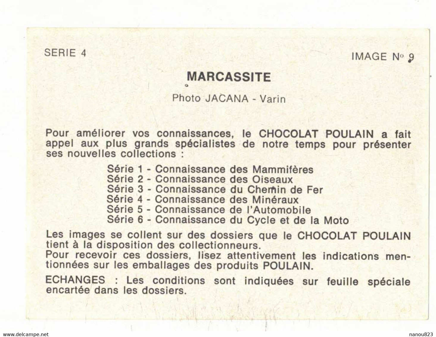 IMAGE CHROMO CHOCOLAT POULAIN Série 4 N° 9 GEOLOGIE MINERAUX MINERALOGIE MARCASSITE PIERRE PYRITE L'OR DES FOUS - Poulain