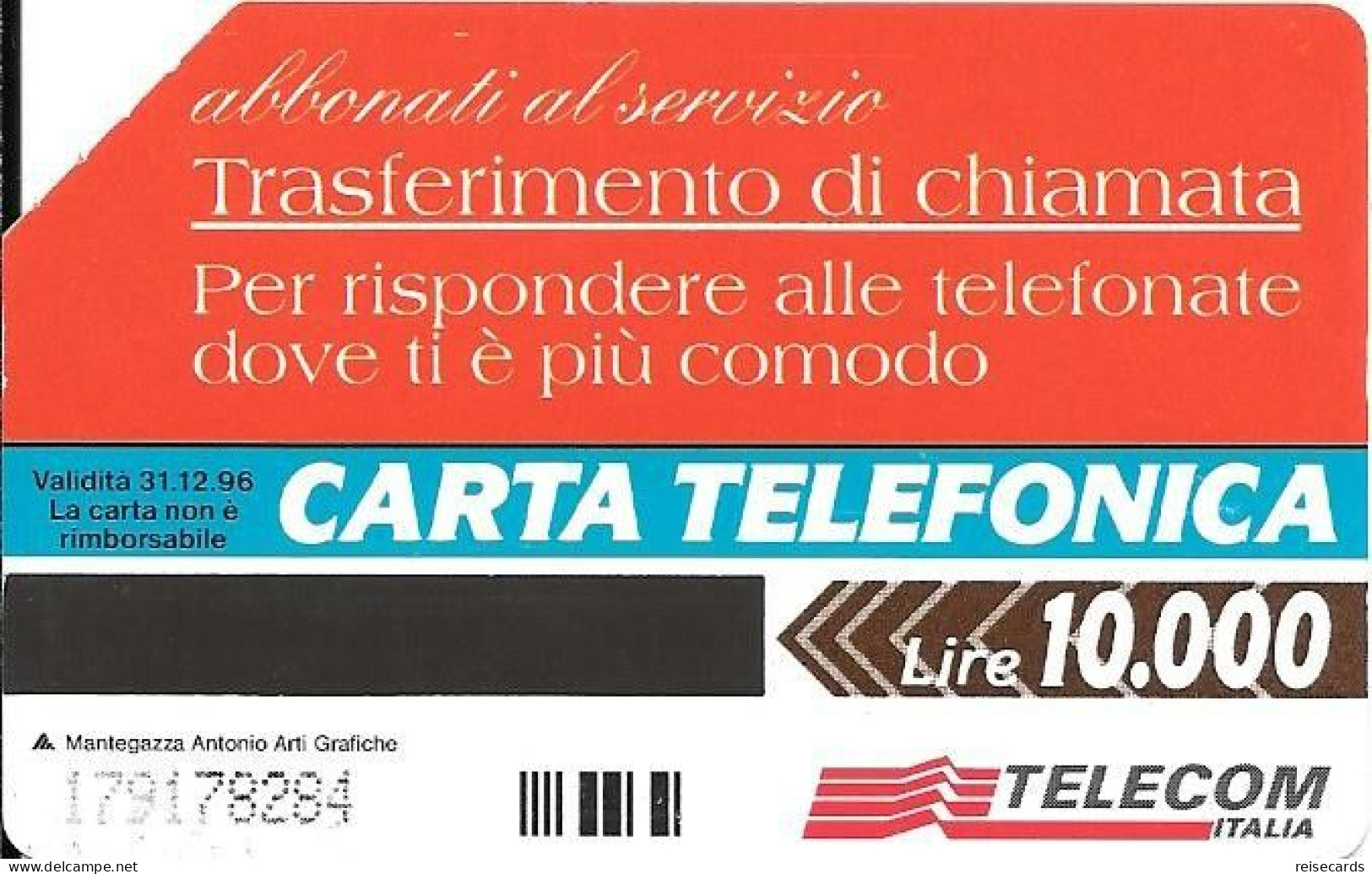 Italy: Telecom Italia - Trasferimento Di Chiamata - Públicas  Publicitarias