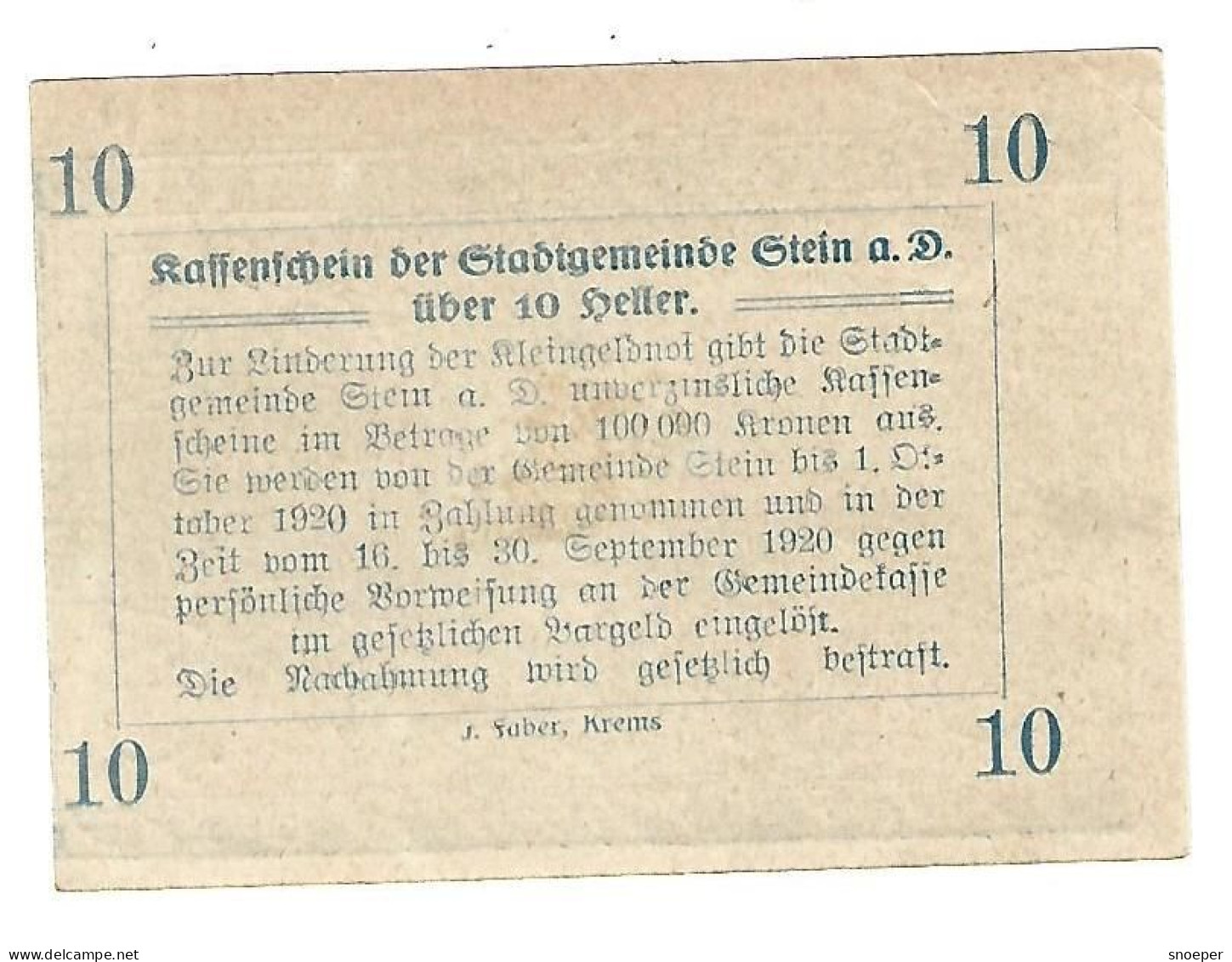 **Austria Notgeld Stein  10 Heller  1015.2a - Oostenrijk