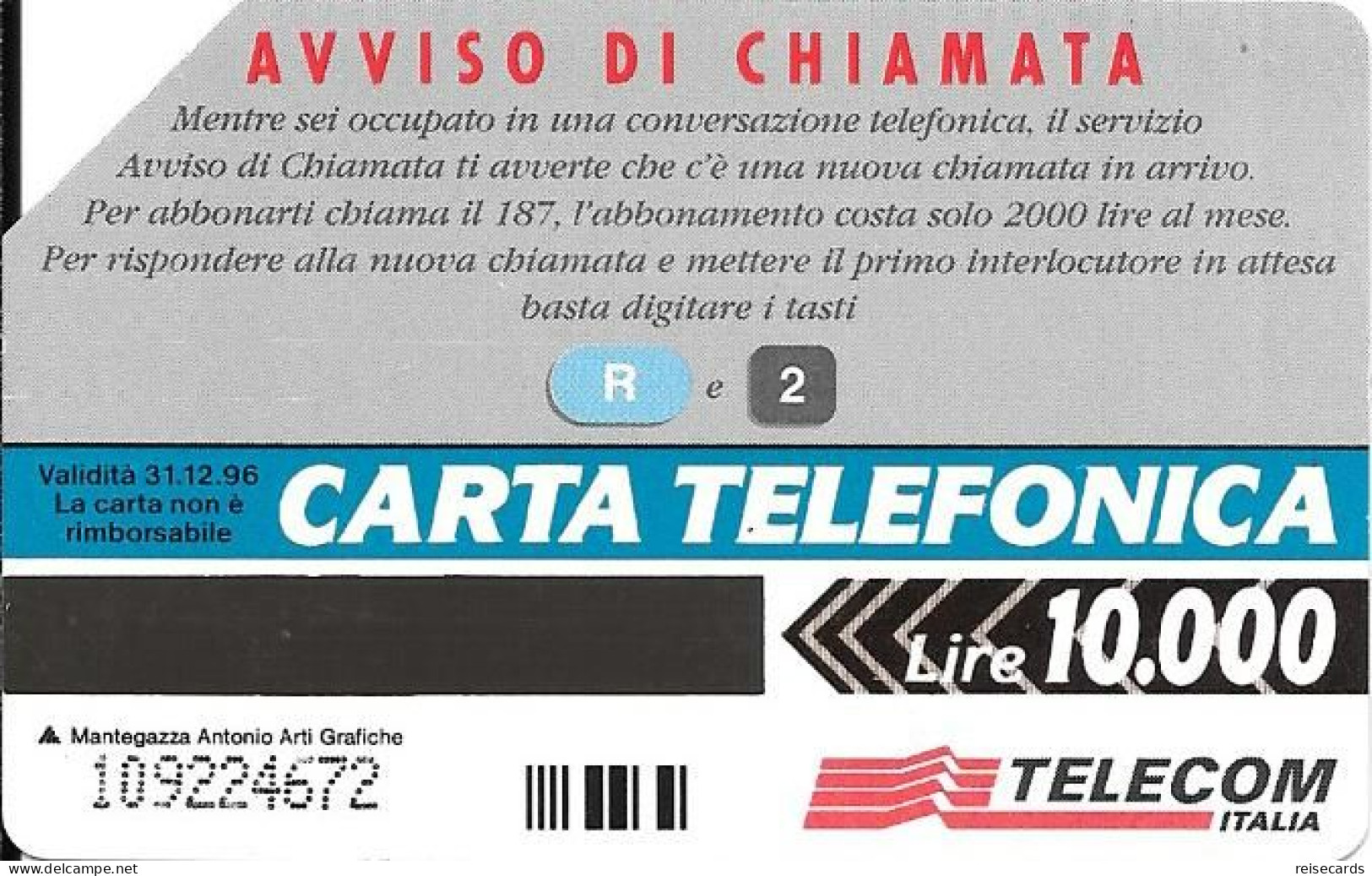 Italy: Telecom Italia - R2 Aviso Di Chiamata - Públicas  Publicitarias