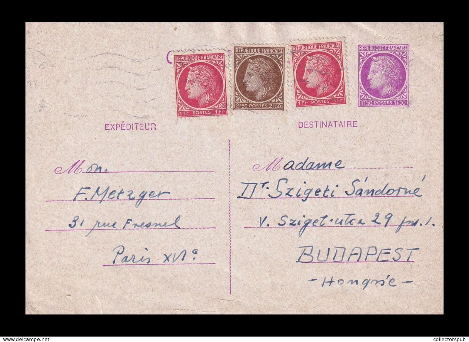 FRANCE Uprated Ps Card To Hungary - Andere & Zonder Classificatie