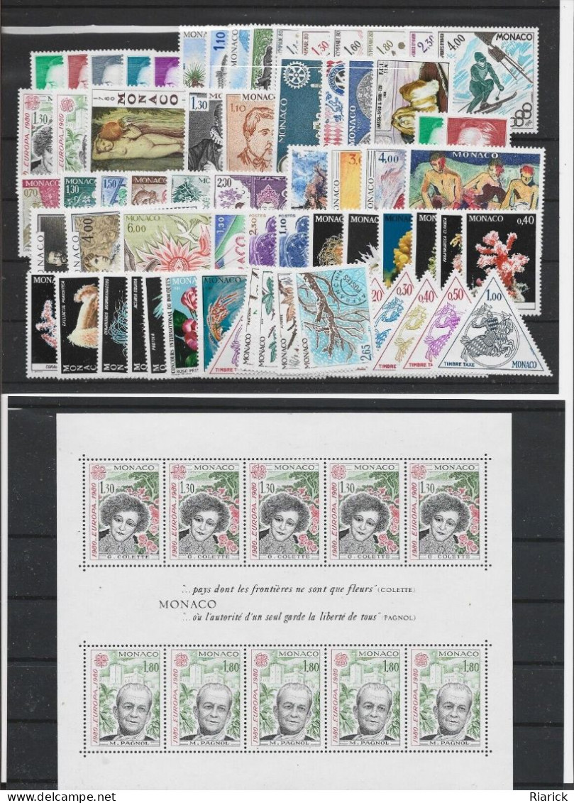 MONACO ANNEE COMPLETE 1980 MNH Neufs** - BF - TAXES - PREO - Komplette Jahrgänge