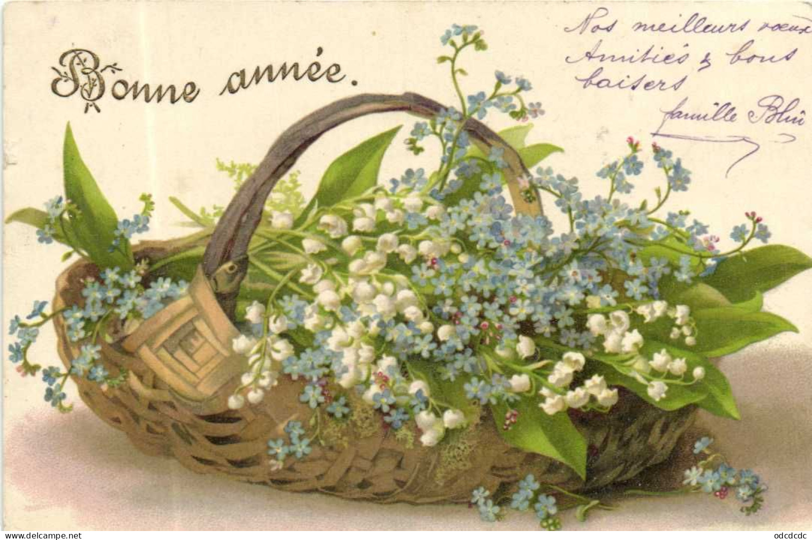 Illustrateur  Panier De Muguet Et Myosotis Bonne Année Pionnière  RV - Blumen