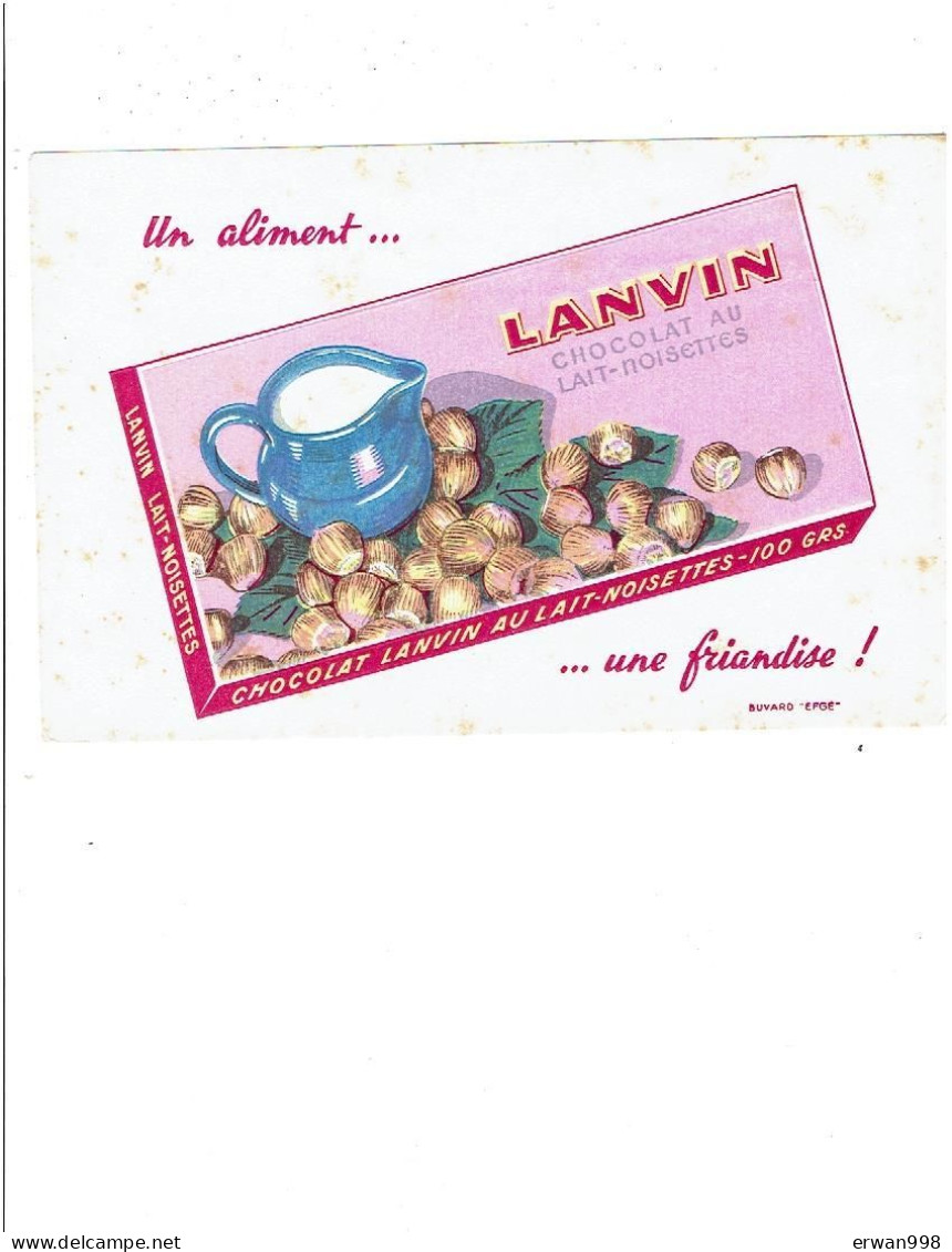 Buvard Illustré Chocolat Lait & Noisettes LANVIN (buvard EFGE) France   (63) - Lebensmittel