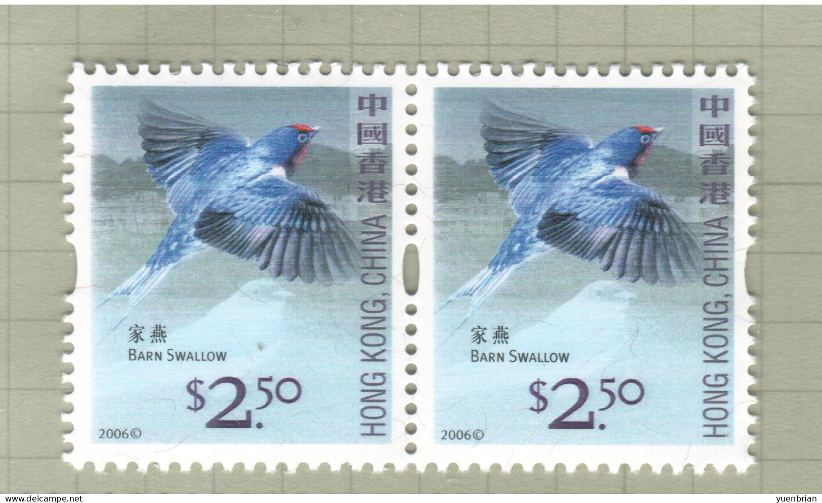 Hong Kong 2006, Bird, Birds, Barn Swallow, 2x 1v, MNH** - Rondini