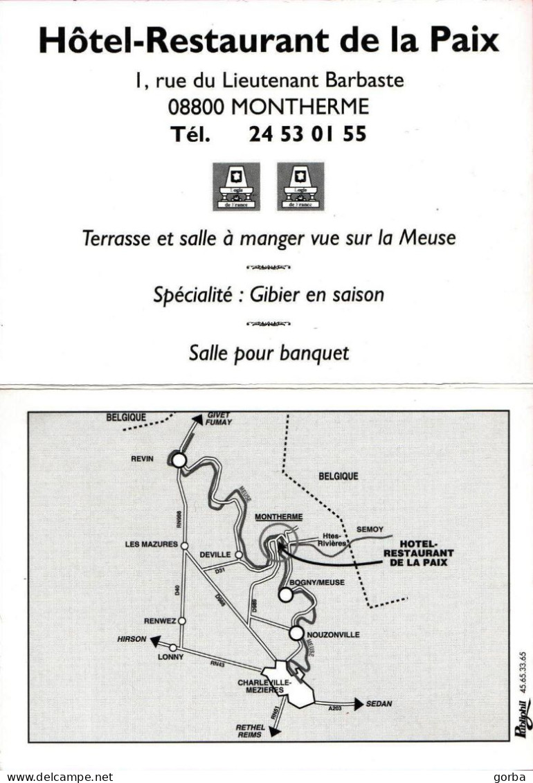 *Carte Visite Hotel Bar Restaurant De La Paix - Montherme (08) - Tarjetas De Visita