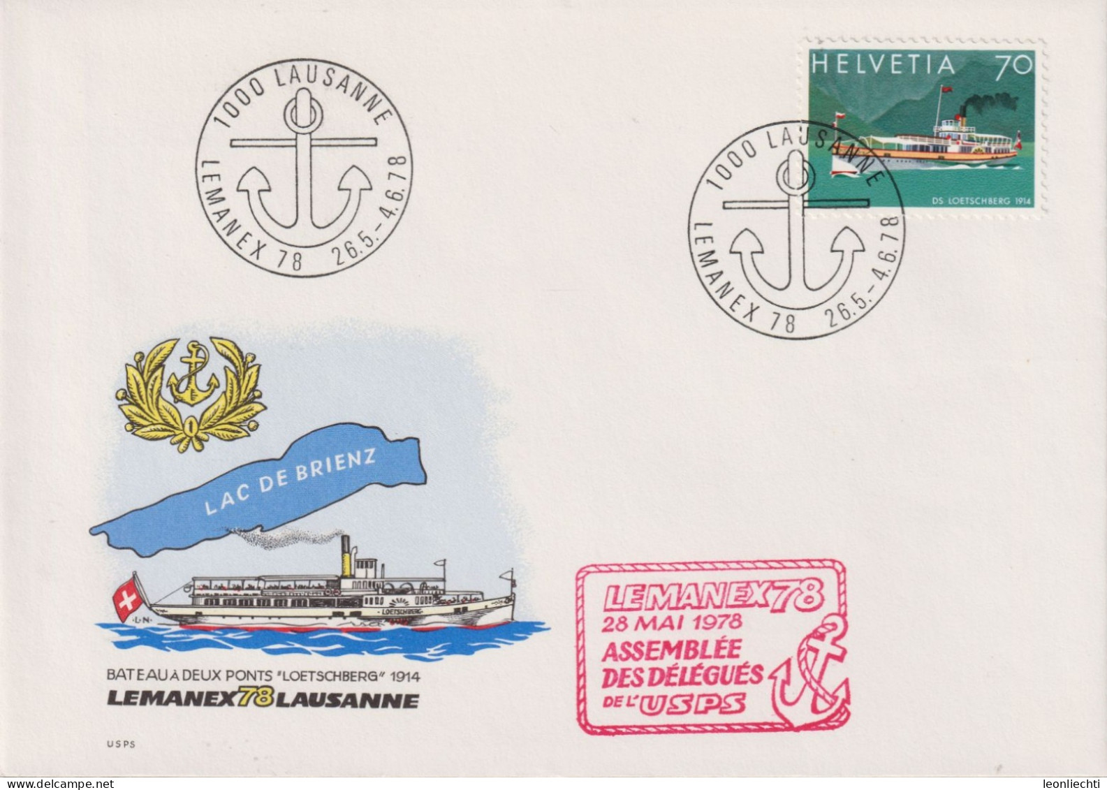 1978 Schweiz, LEMANEX 78 Zum:CH W57, Mi:CH 1126, DS Lötschberg, Brienzersee - Marítimo