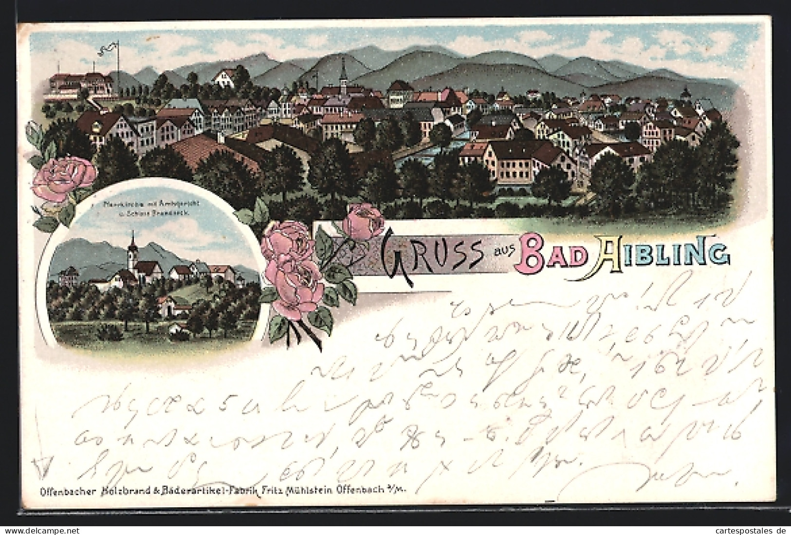 Lithographie Bad Aibling, Gesamtansicht, Pfarrkirche Mit Dem Amtsgericht  - Bad Aibling