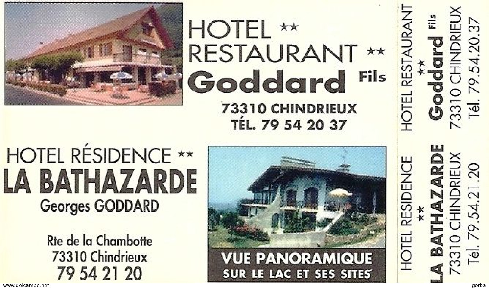 *Carte Visite Hôtel Restaurant - GODDARD Fils à Chindrieux (73) - Cartes De Visite