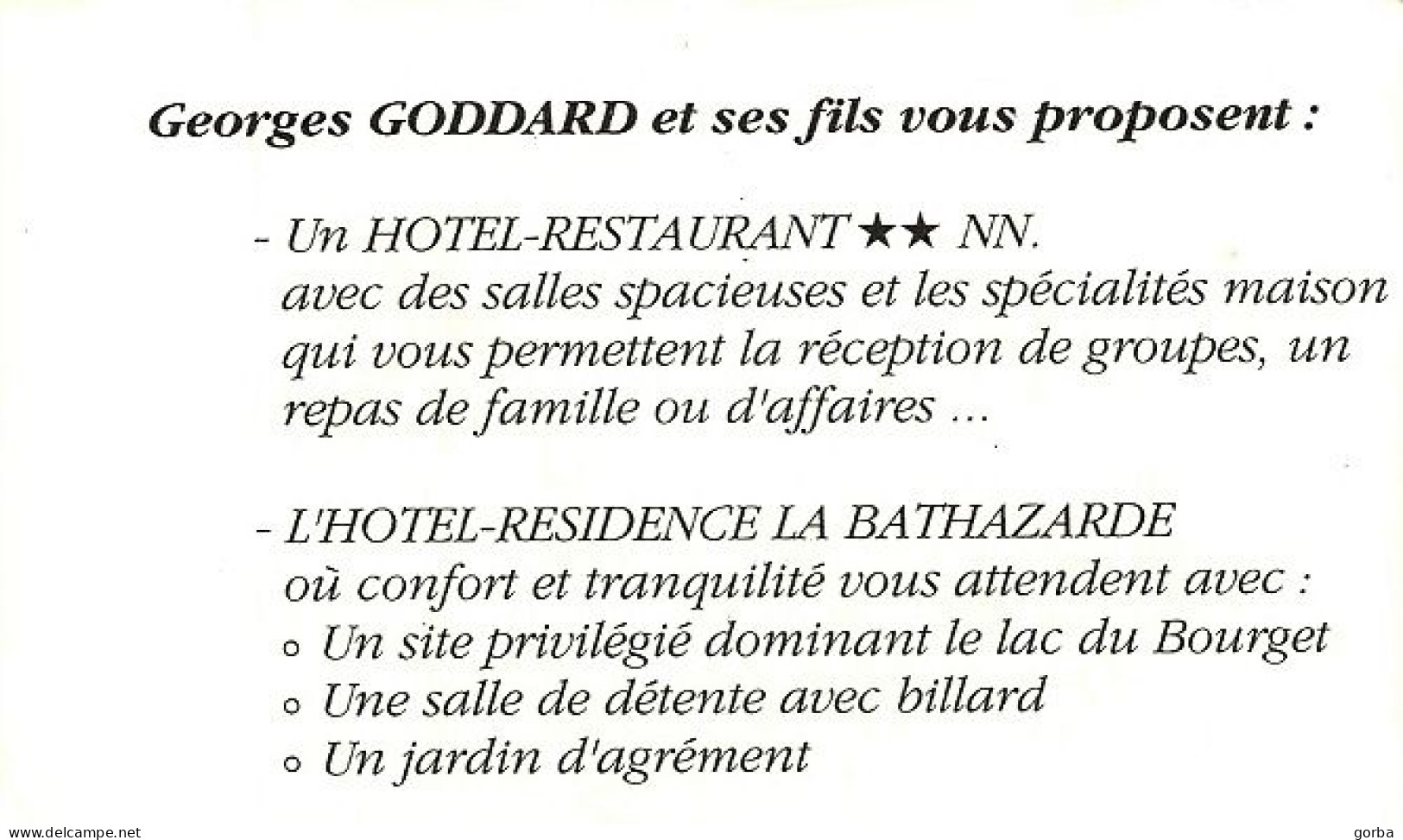 *Carte Visite Hôtel Restaurant - GODDARD Fils à Chindrieux (73) - Cartes De Visite
