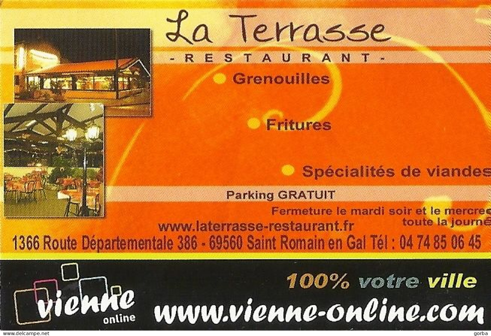 *Carte Visite Restaurant - La Terrasse à Saint Romain En Gal (69) - Tarjetas De Visita