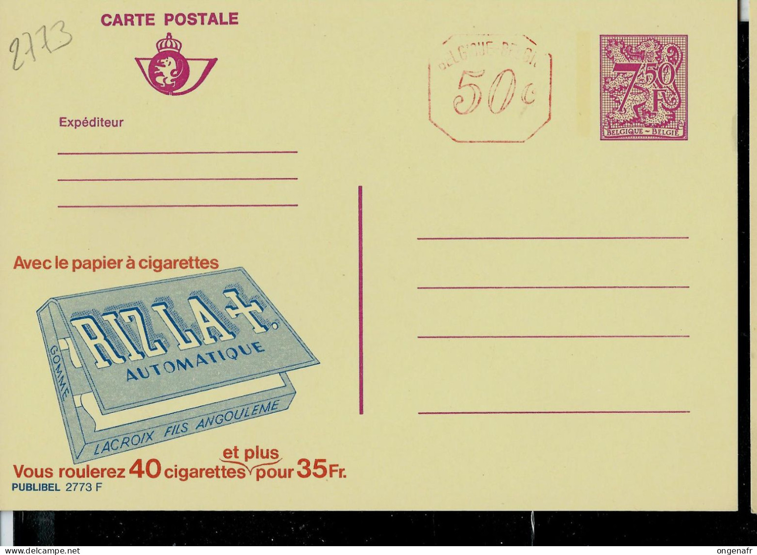 Publibel Neuve N° 2773 + MR  ( Papier à Cigarettes RIZ LA + ) - Werbepostkarten