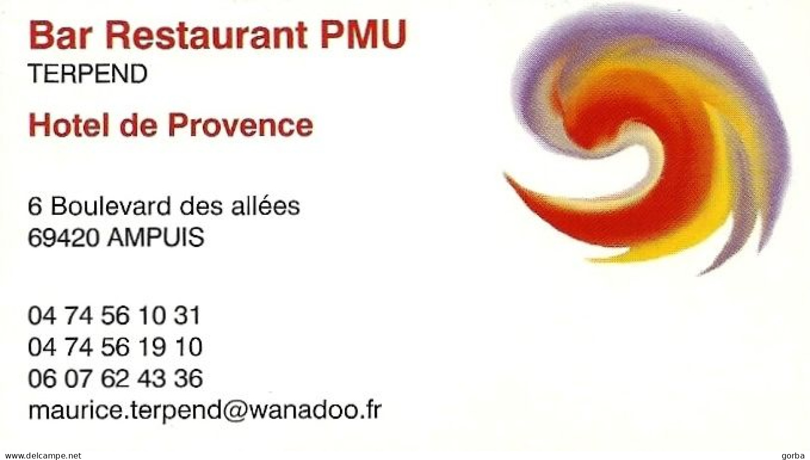 *Carte Visite Bar Restaurant - Hôtel De Provence à Ampuis (69) - Cartes De Visite