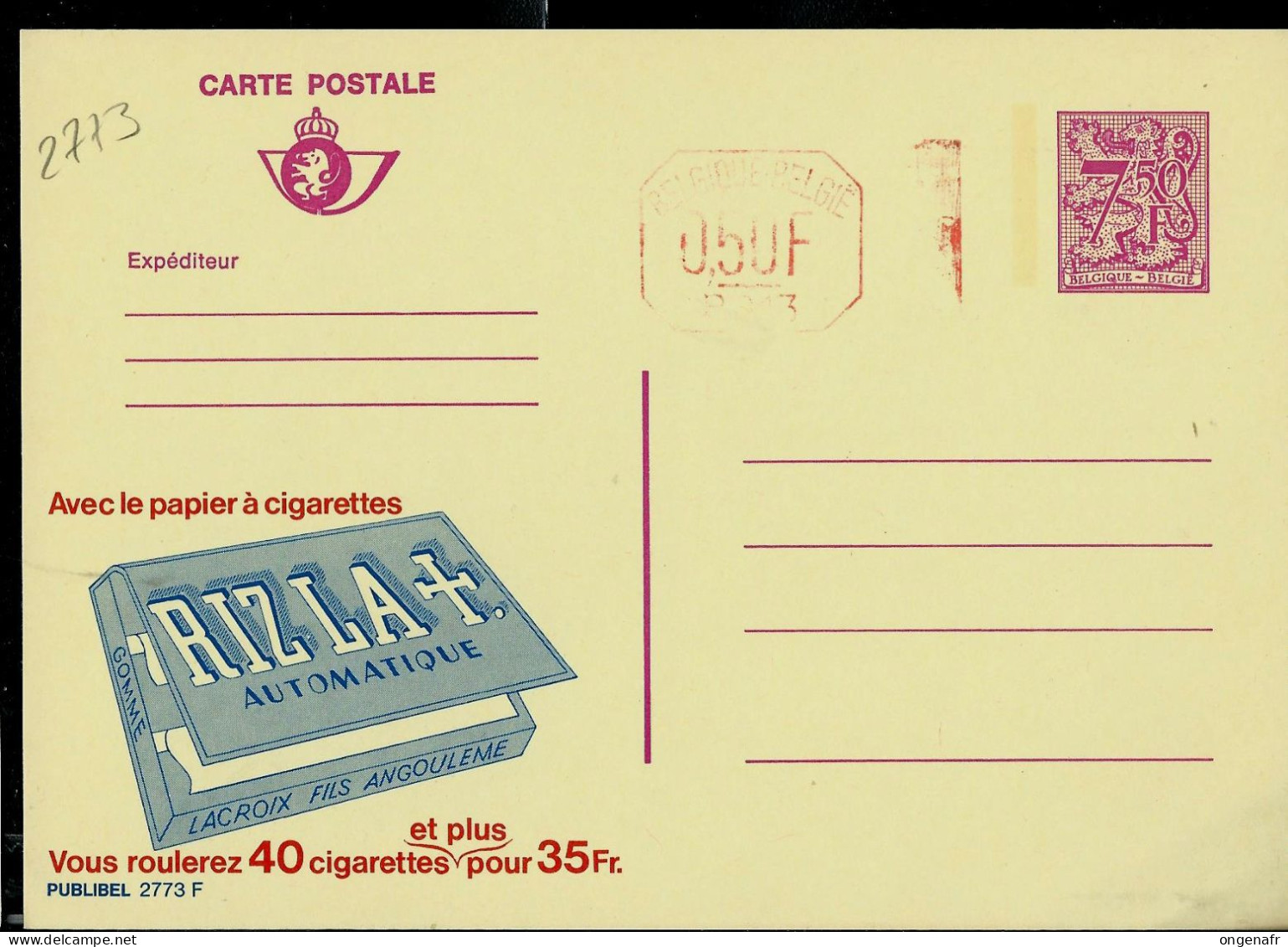 Publibel Neuve N° 2773 + P 013 ( Papier à Cigarettes RIZ LA + ) - Werbepostkarten
