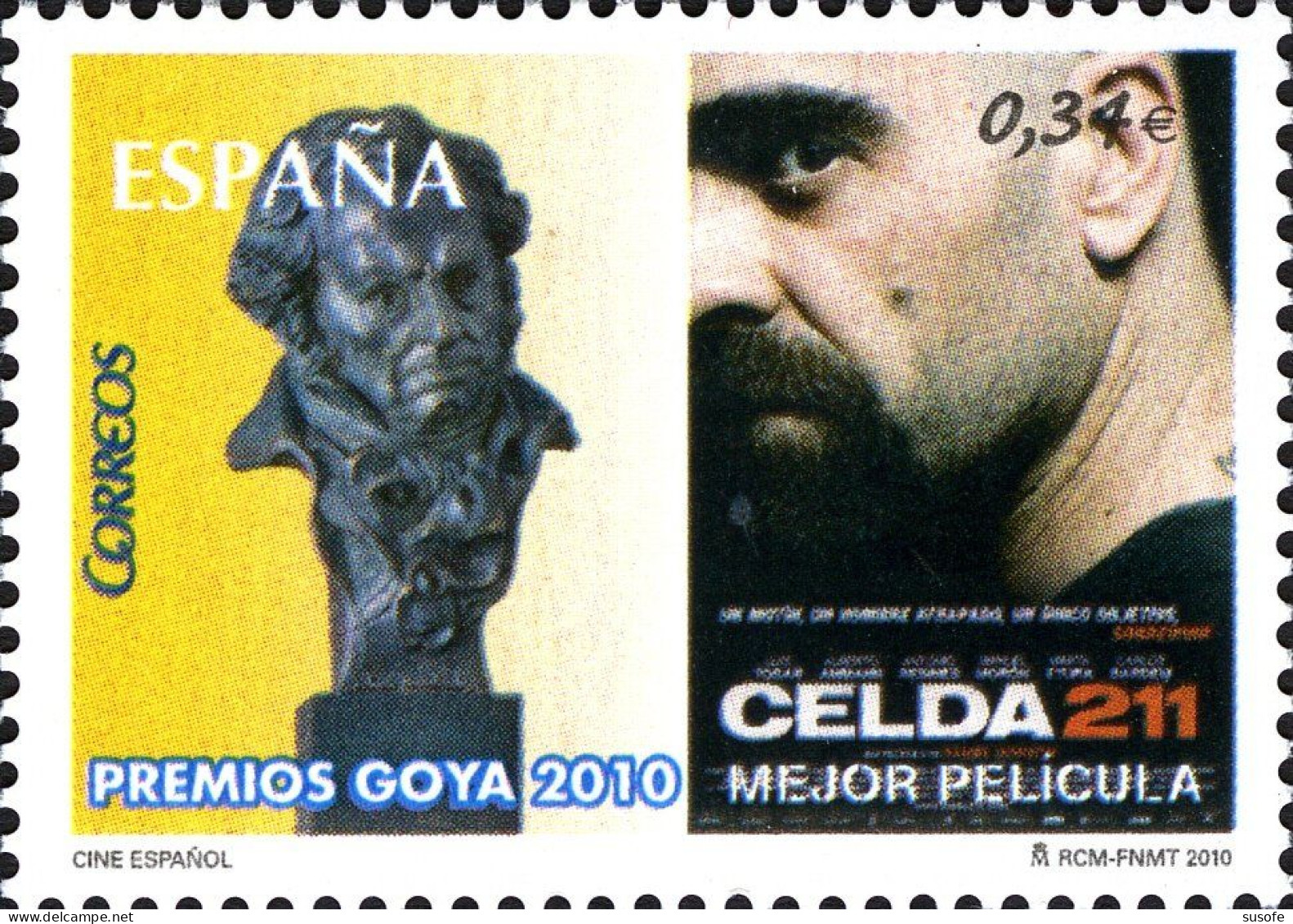 España 2010 Edifil 4553 Sello ** Premios Goya Película Celda 211 Luis Tosar Ganador Mejor Pelicula Dirigida Por Daniel - Ungebraucht