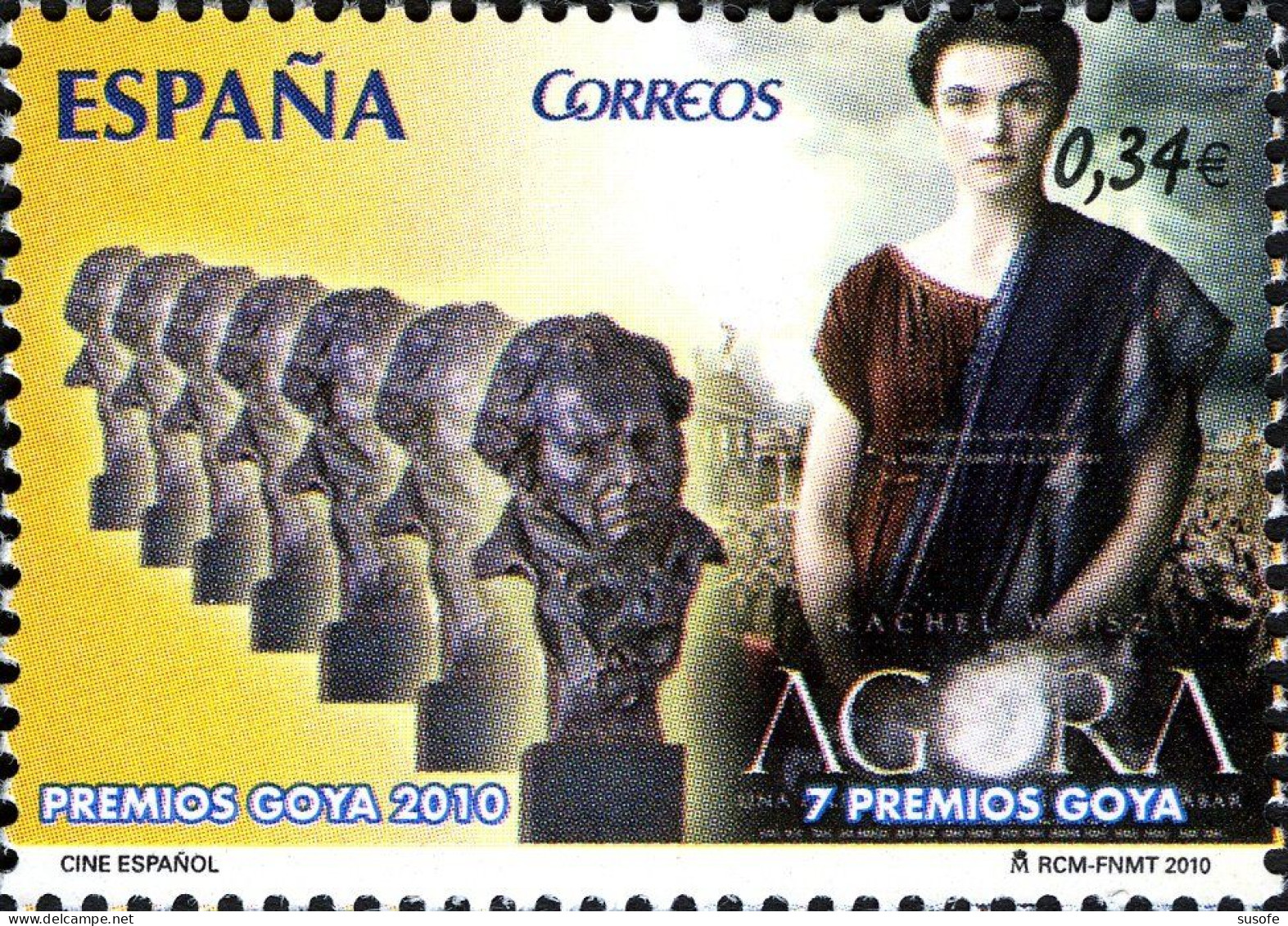 España 2010 Edifil 4554 Sello ** Premios Goya Película Agora Ganadora De 7 Premios Director Alejandro Amenabar - Nuovi