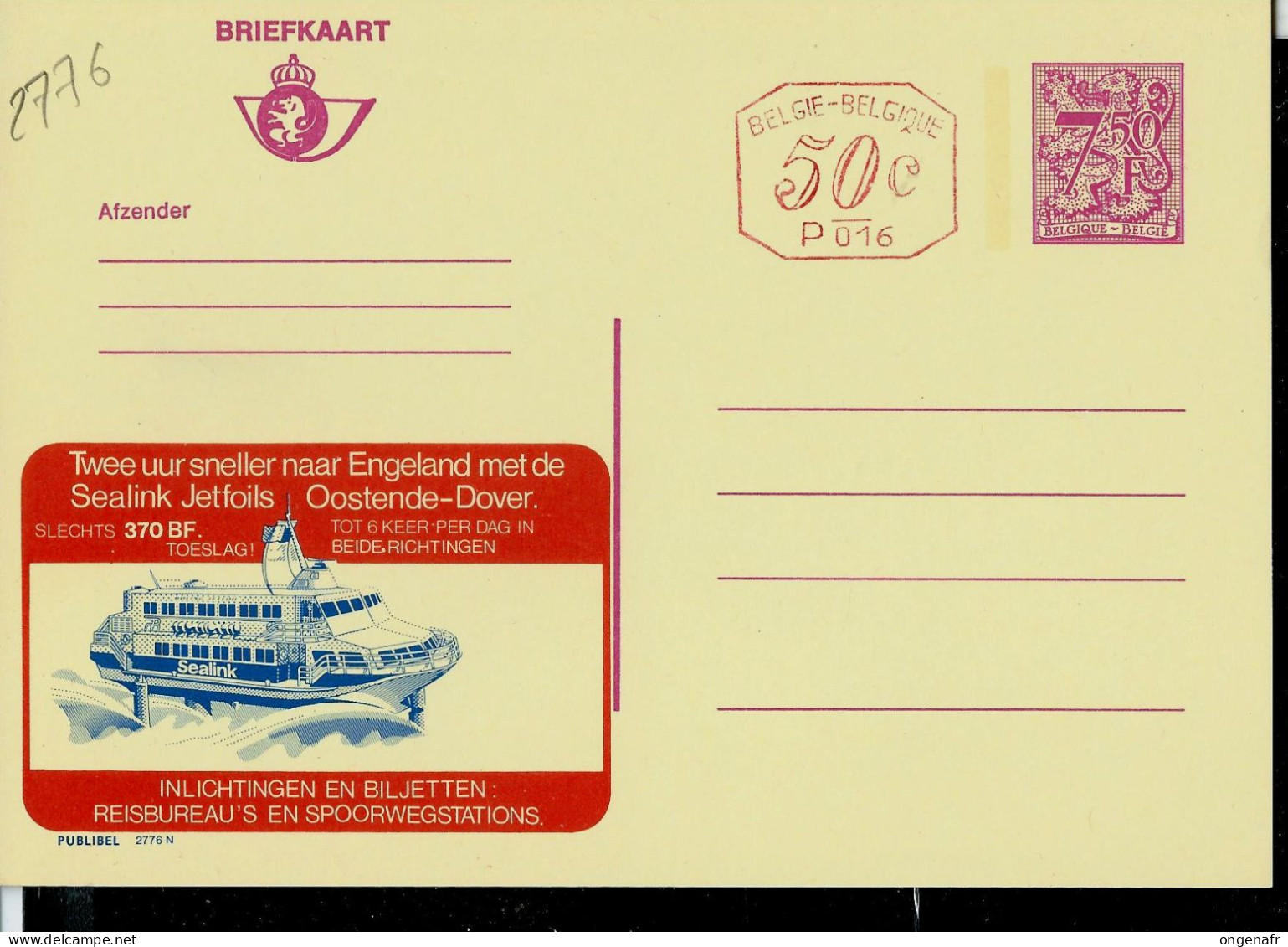 Publibel Neuve N° 2776 + P 016 ( JETFOILS - Ostende - Douvres) - Publibels