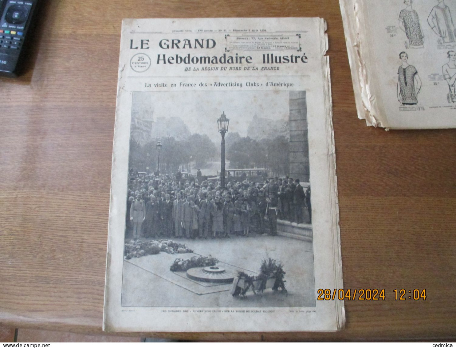 LE GRAND HEBDOMADAIRE ILLUSTRE DU NORD 3 AOÛT 1924 LA VISITE EN FRANCE DES ADVERTISING CLUBS D'AMERIQUE,SPORTS ROSENDHAL - Picardie - Nord-Pas-de-Calais