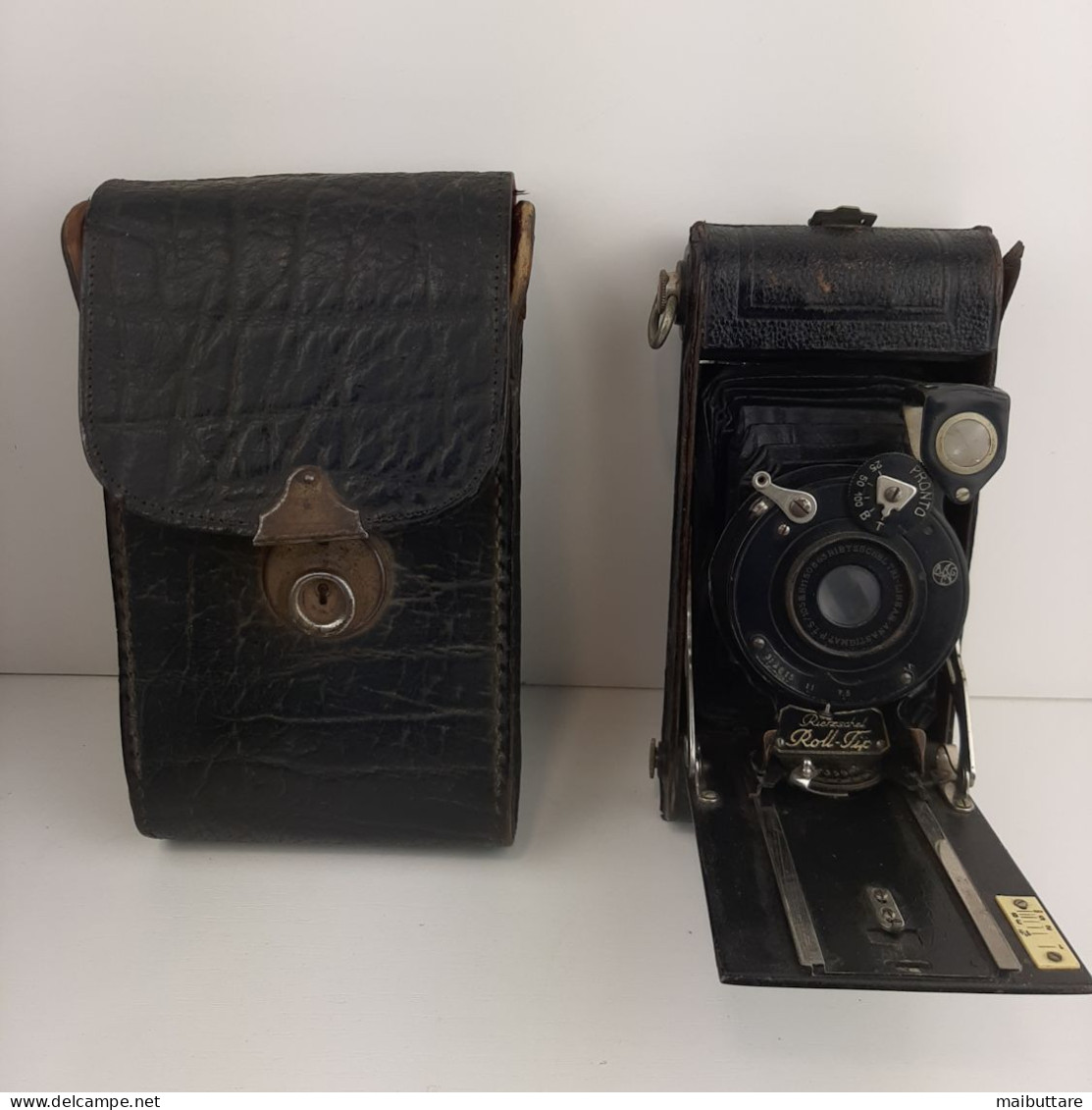 Fotocamera Rietzschel Roll - Tip, Con Custodia Originale Obiettivo Rietzschel TRI - LINEARE Anastigmat Periodo 1920 - Cámaras Fotográficas