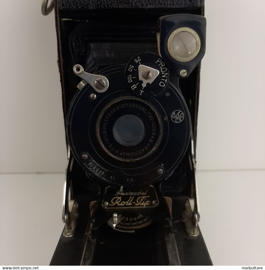 Fotocamera Rietzschel Roll - Tip, Con Custodia Originale Obiettivo Rietzschel TRI - LINEARE Anastigmat Periodo 1920 - Macchine Fotografiche