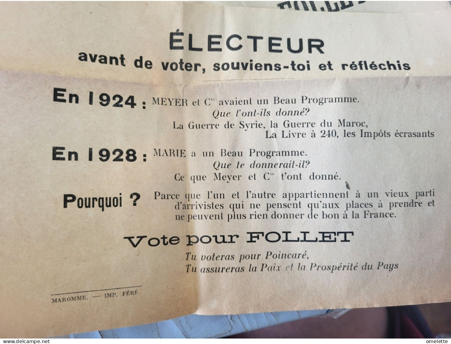 PAVILLY ELECTION LEGISLATIVE 1928 /HENRI FOLLET  HUISSIER CONSEILLER GENERAL / BULLETIN TRACT ET  LETTRE AUX ELECTEURS - Historische Documenten