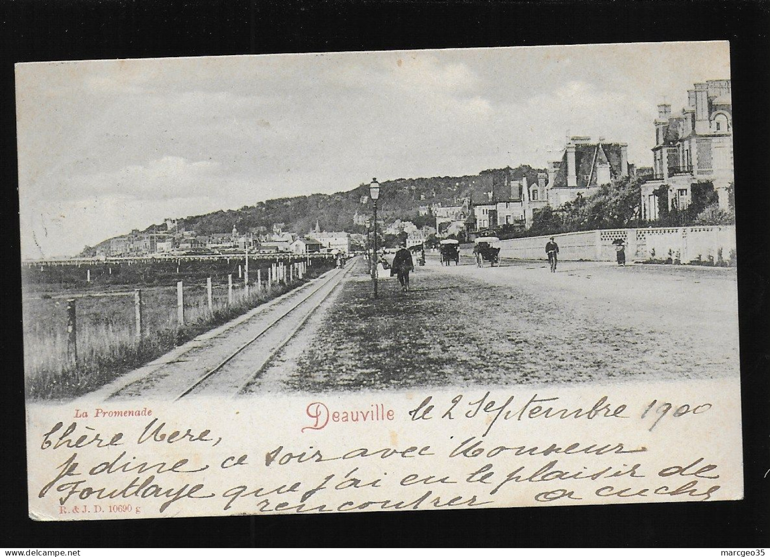 14 Deauville La Promenade édit. R. & J.D.  Précurseur  Rails Du Tramway , Timbre Type Sage 10c. Noir Sur Rose - Deauville