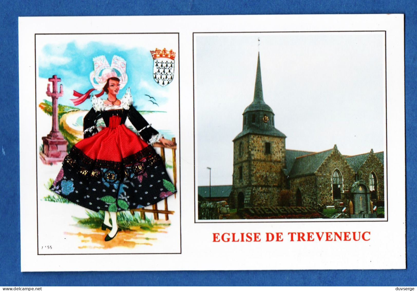 22 Cotes D' Armor Treveneuc Eglise Avec Bretonne En Costume Breton Ajout De Tissu Dentelle - Sonstige & Ohne Zuordnung