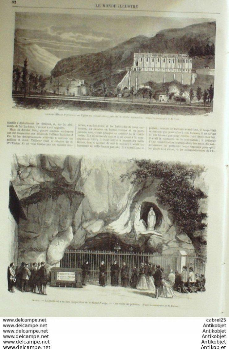 Le Monde Illustré 1869 N°643 Rouher Lourdes (65) Mines D'aniches (62) Côte-d'ivoire Assinie Sénégal Cayror - 1850 - 1899