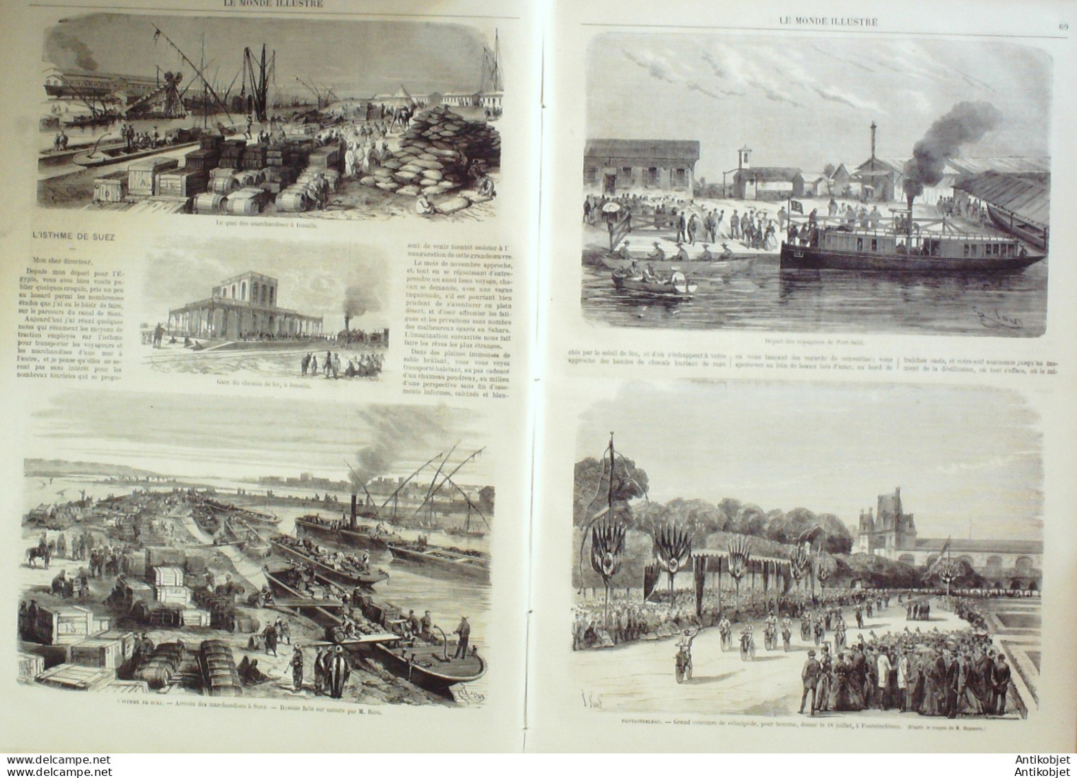 Le Monde Illustré 1869 N°642 Egypte Port Saîd Fontainebleau (77) Vélocipède Marseille (13)  - 1850 - 1899