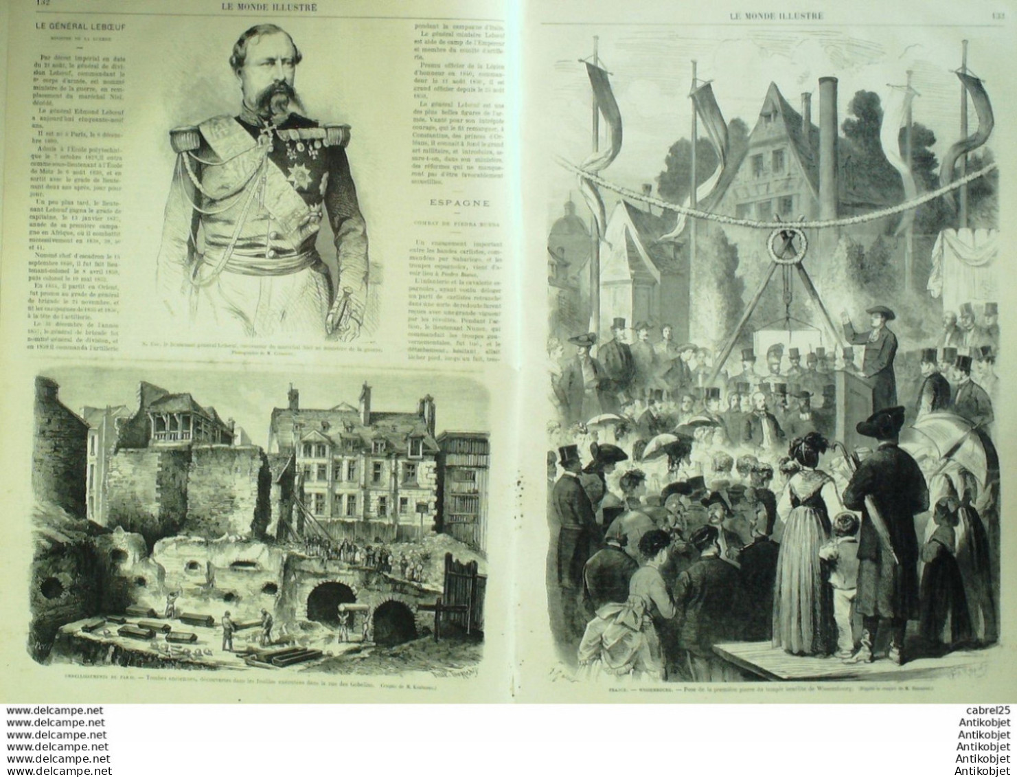 Le Monde Illustré 1869 N°646 Espagne Piedra Buen Wissembourg (67) Maréchal Niel Funérailles - 1850 - 1899