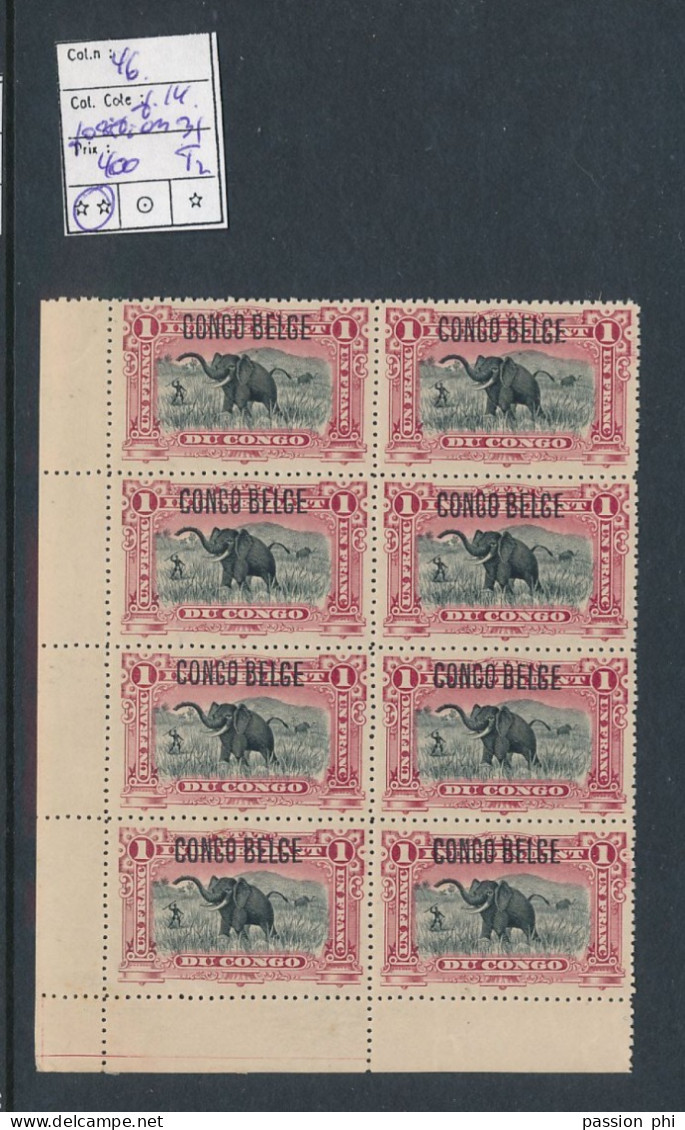 BELGIAN CONGO ELEPHANT TYPO.  COB 46 PERFORATION 14 POSITION 31 T2 MNH - Unused Stamps