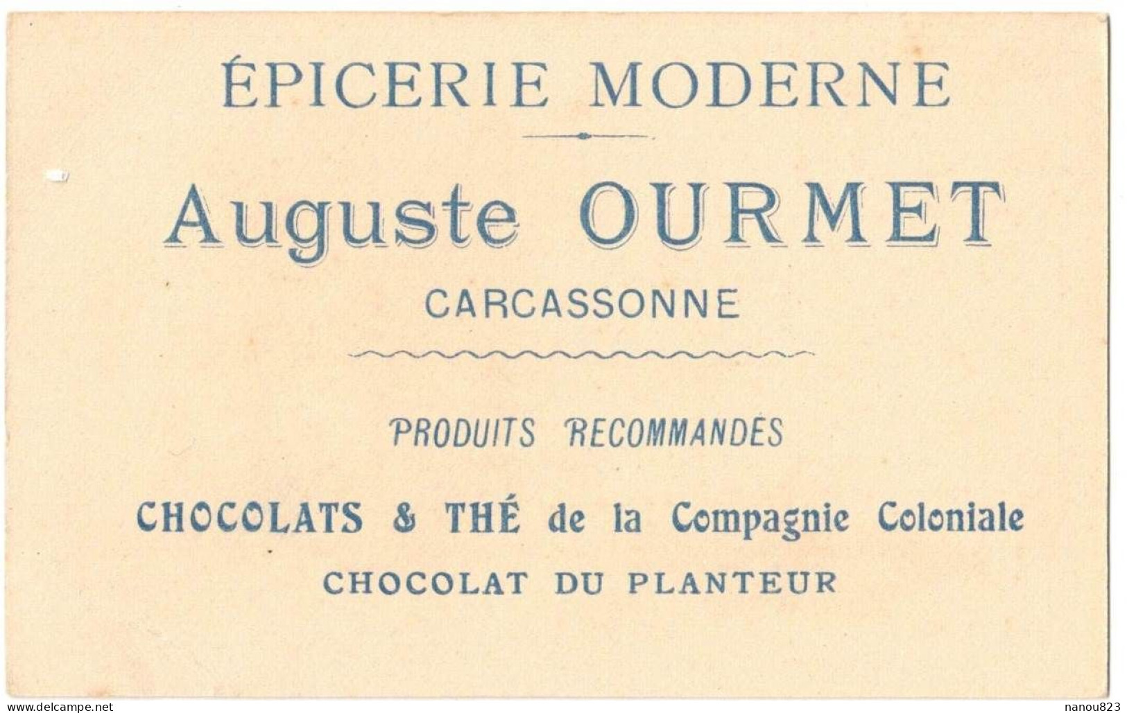 CHROMO PUBLICITAIRE CHOCOLAT DU PLANTEUR OURMET CARCASSONNE EPICIER BATEAU FREGATE MIXTE MOUSSE MARIN TRANSPORTS MARINE - Sonstige & Ohne Zuordnung