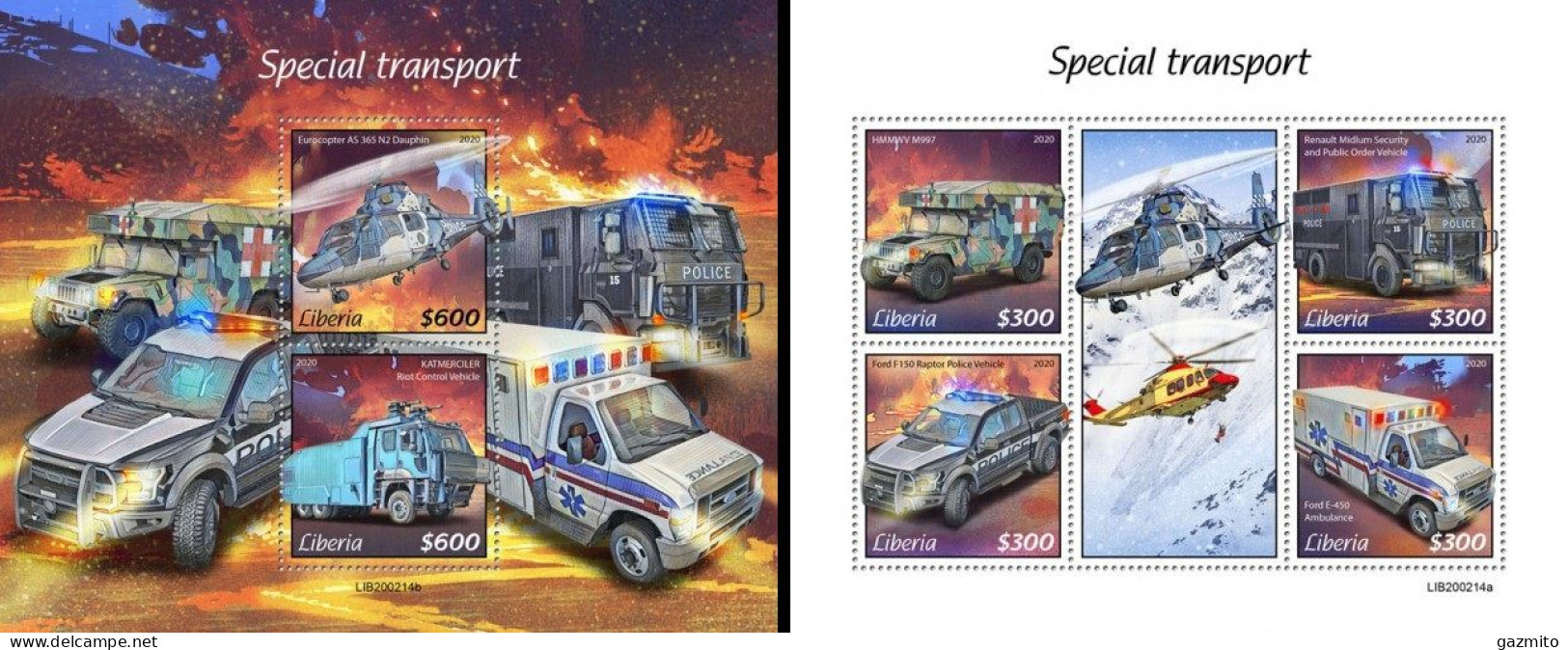 Liberia 2020, Transport, Helicopters, Cars, Police, 4val In BF+BF - Autos
