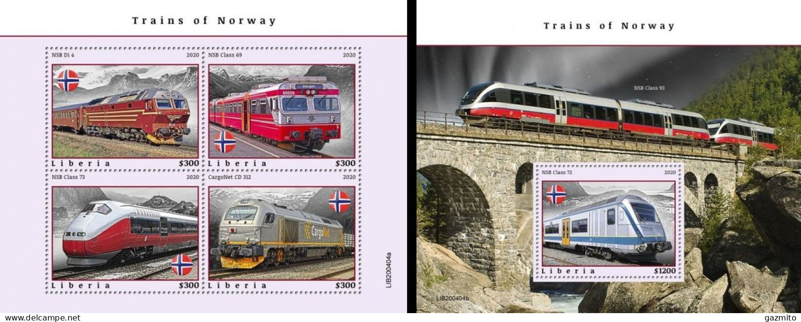 Liberia 2020, Trains Of Norway, 4val In BF +BF - Eisenbahnen