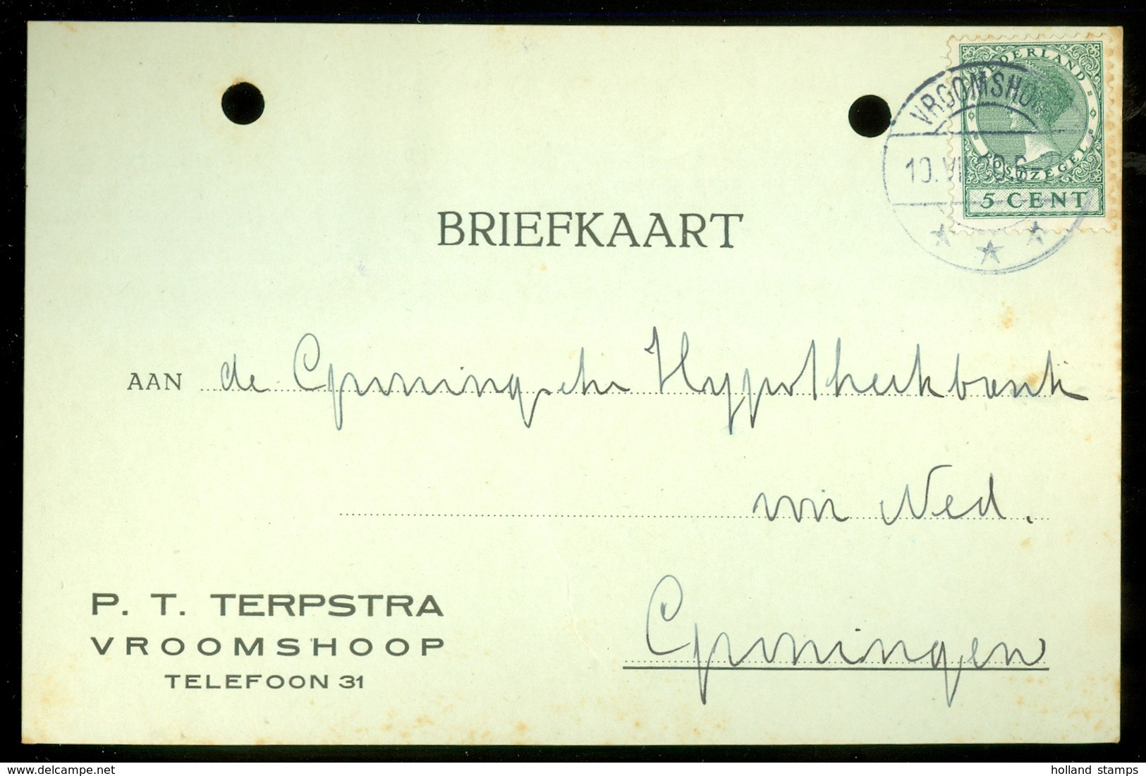 HANDGESCHREVEN BRIEFKAART Uit 1930 Van VROOMSHOOP Naar GRONINGEN  (11.555N) - Brieven En Documenten
