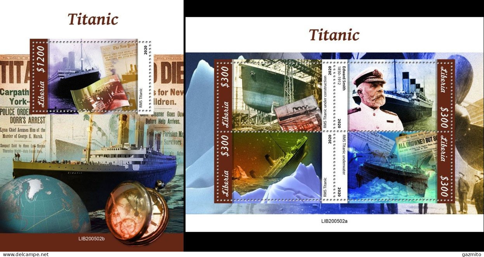 Liberia 2020, Titanic, 4val In BF +BF - Barcos