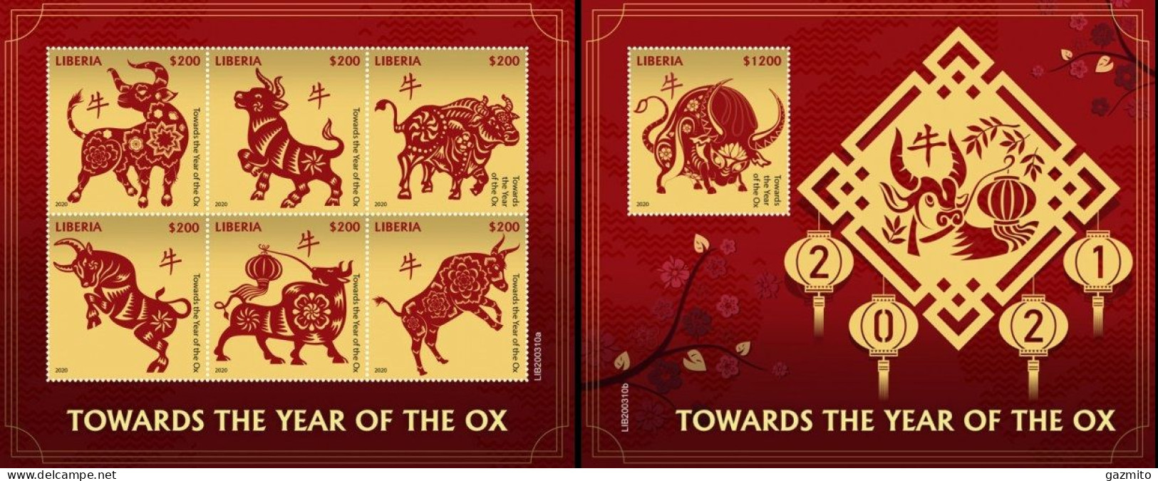 Liberia 2020, Year Of The OX, 6val In BF +BF - Liberia