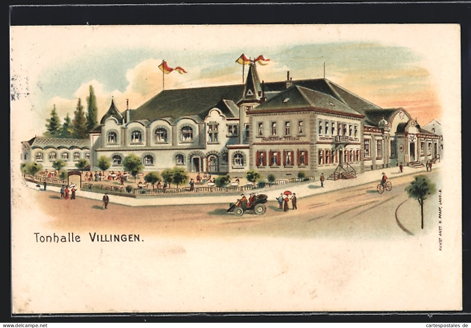 Lithographie Villingen / Baden, Restaurant Tonhalle Mit Garten  - Baden-Baden