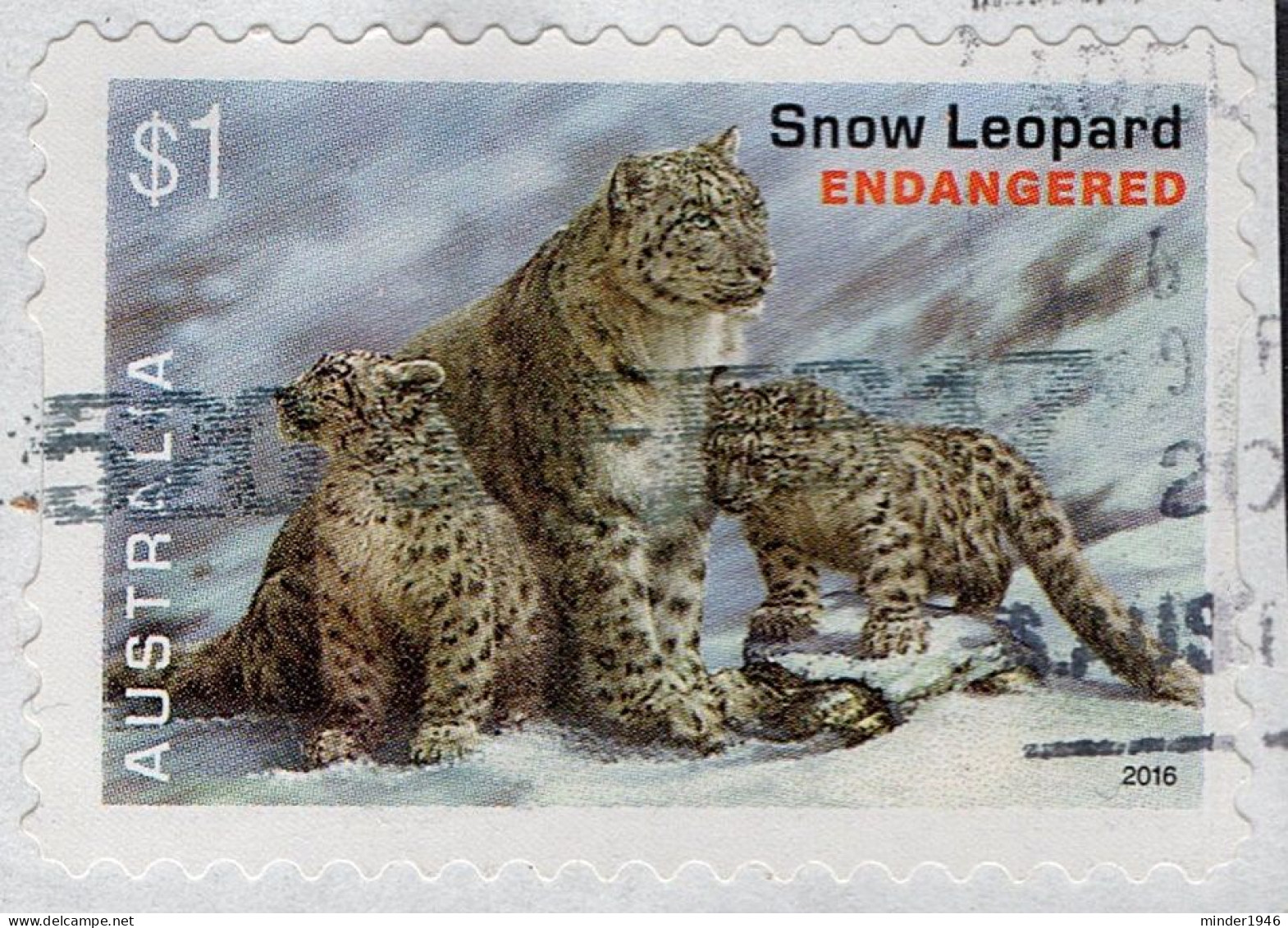 AUSTRALIA 2016 $1 Multicoloured, Endangered Wildlife-Snow Leopard Self Adhesive Used - Gebraucht