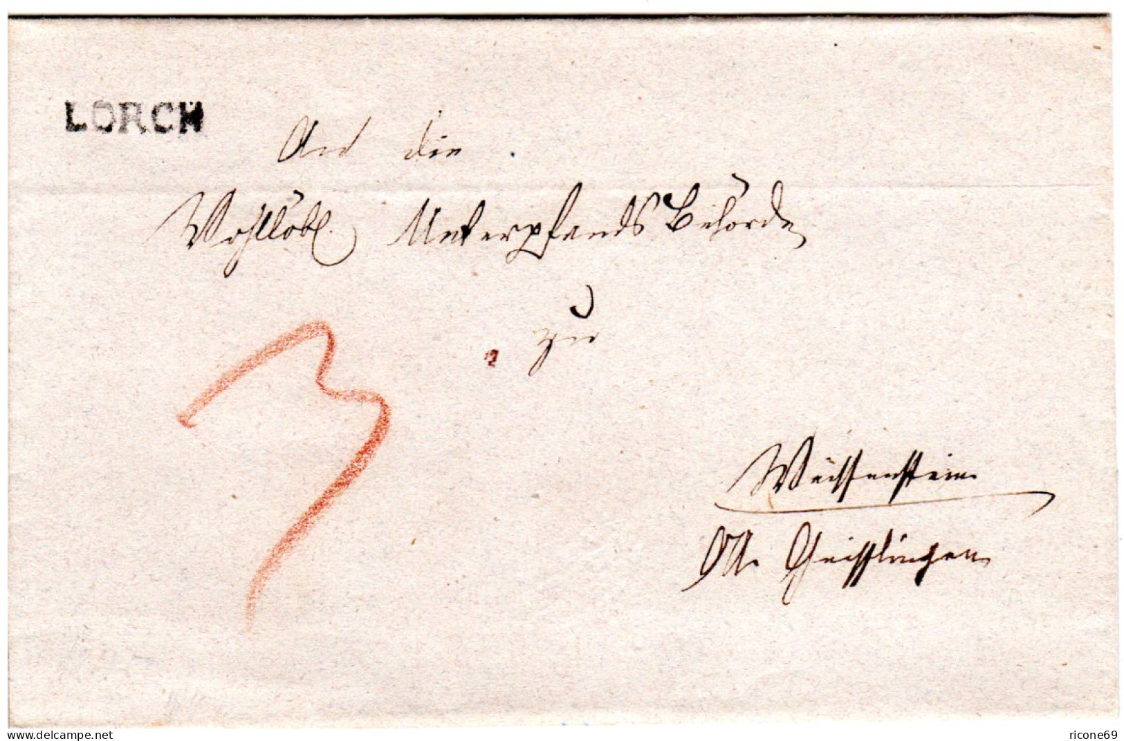 Württemberg, L1 LORCH Klar Auf Porto Brief N. Weissenstein OA Geisslingen - Prephilately