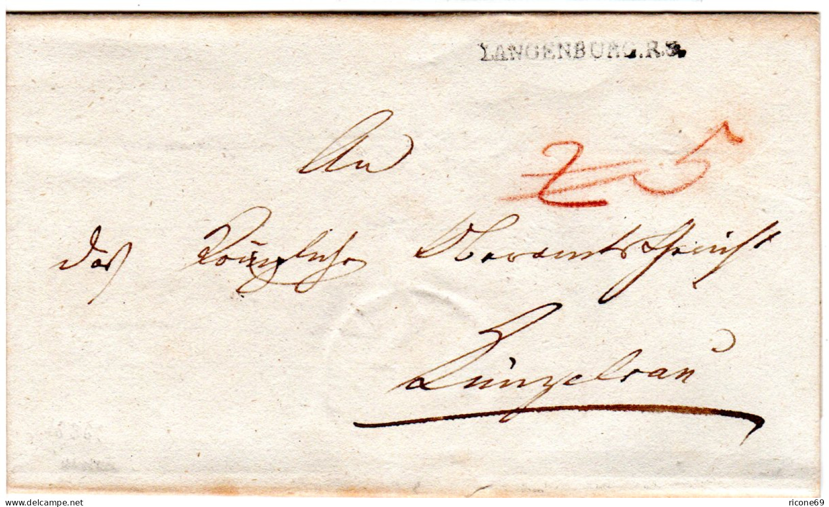 Württemberg, L1 LANGENBURG R.3 Auf Porto Brief N. Künzelsau. Innen Wiederverw. - Vorphilatelie