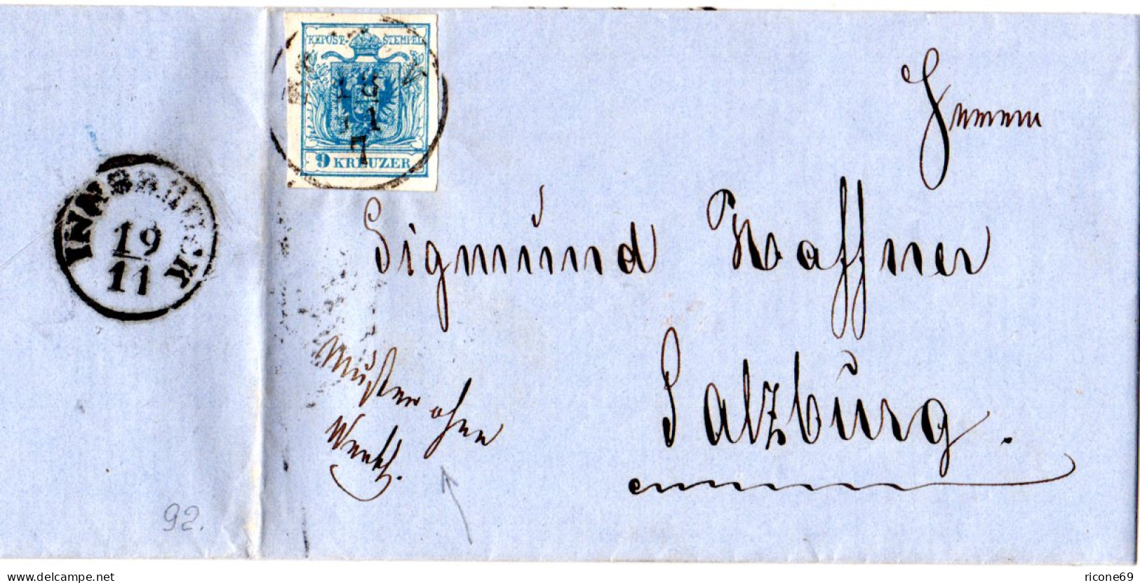 Österreich 1857, Breitrandige 9 Kr. Auf Muster Ohne Wert Brief V. Bozen - Lettres & Documents
